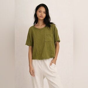 Free People Olive Green Cropped Pocket Tee